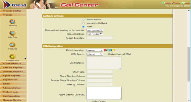 Click to enlarge : Enabling Zoho in Xtend Call Center
